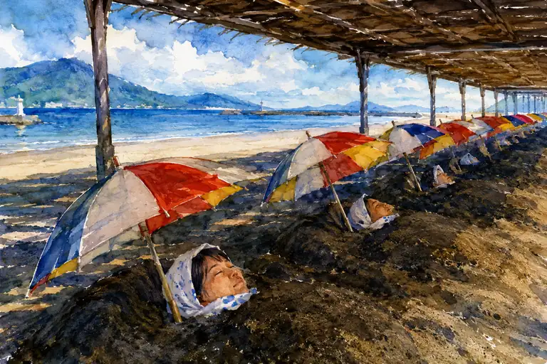 浜辺の微睡み、砂に包まれし癒やしの刻