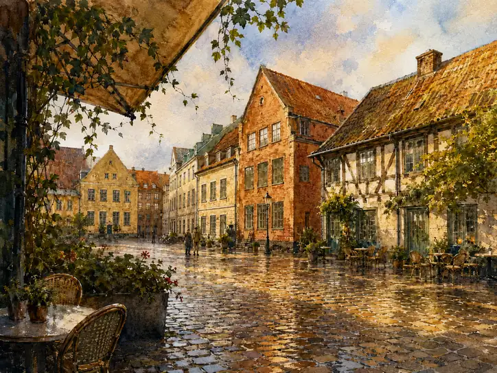 Rain's Afterglow: Reflections of a Timeless Town