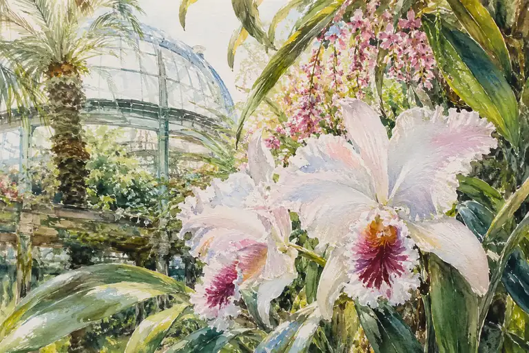 The Orchid's Radiance Beneath the Crystal Dome