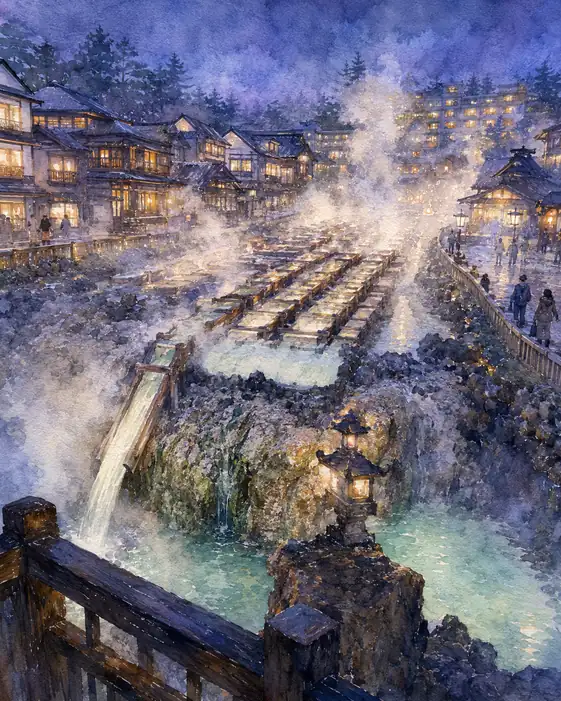 湯煙の向こう、夜が明けるまで