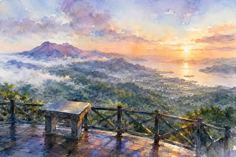 展望台から見守る黄金の夜明け
