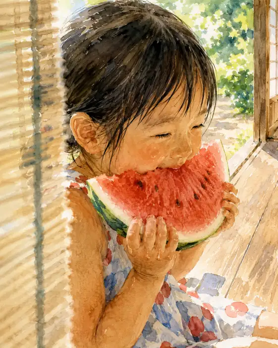 すだれの影と、真夏の赤い夢