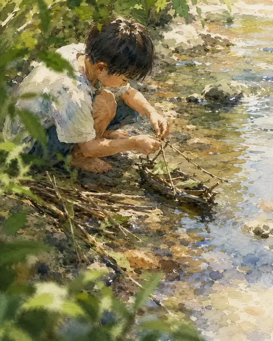 木の枝の進水式