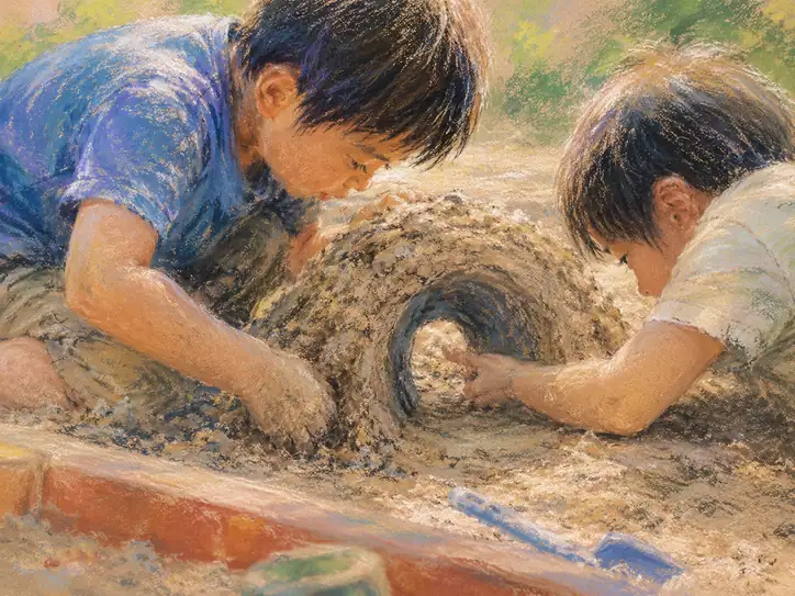 つながるかな、砂のトンネル
