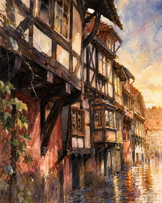 Golden Dusk on Ancient Beams