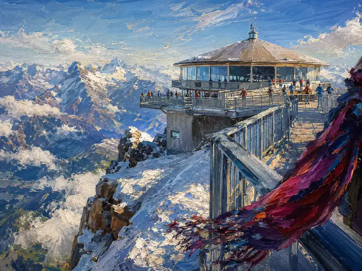 A Flutter of Crimson in the Alpine Gale