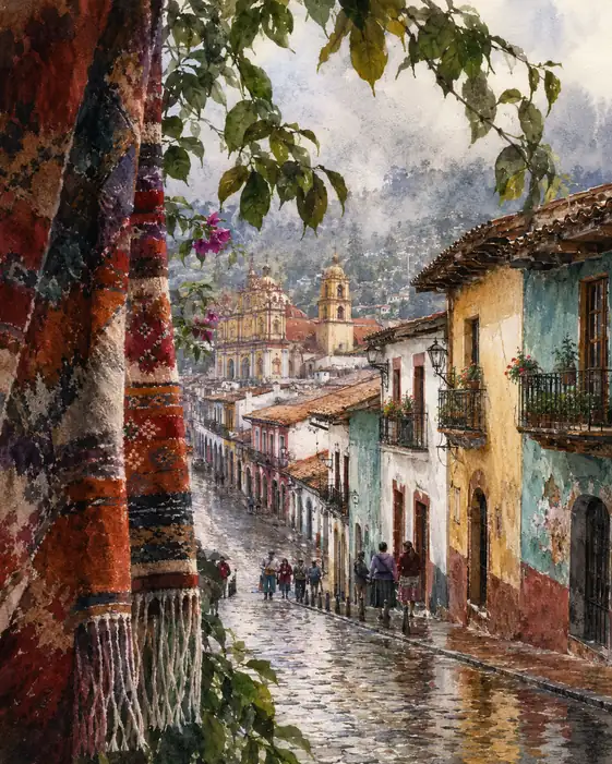 Vibrant Threads of a Hillside Town