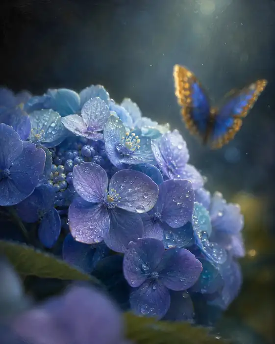 Winged Sapphire in the Sunlit Mist
