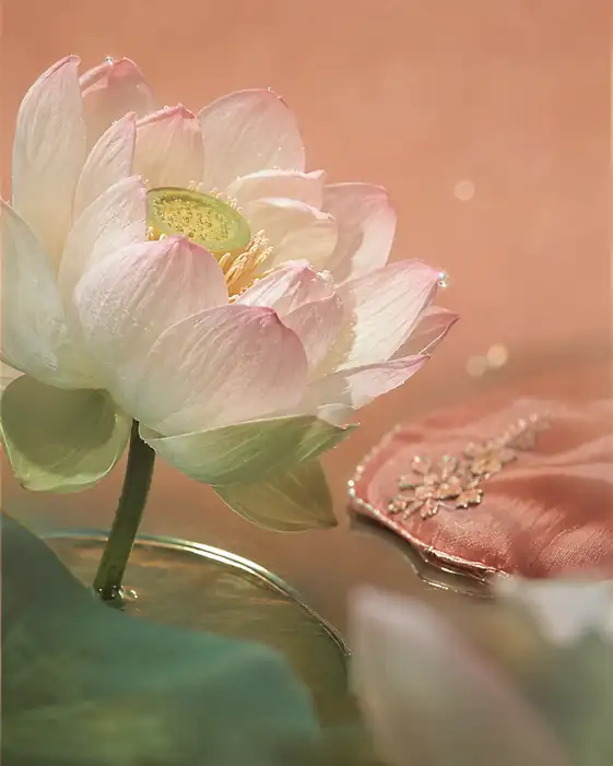 Lotus Bloom and Embroidered Silk