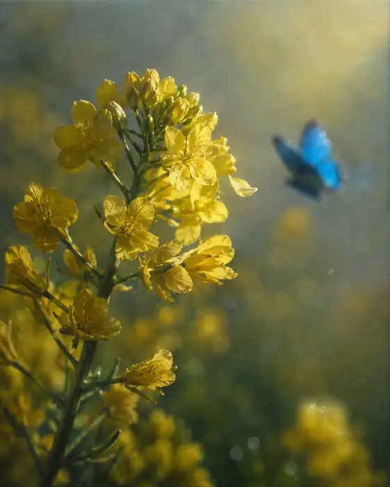 菜の花に舞う青い蝶