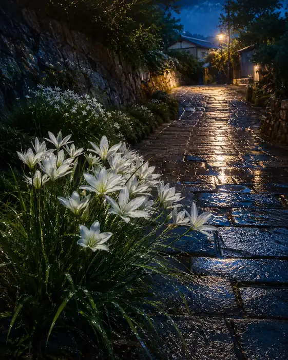 Gleaming Stones and Nighttime Blossoms