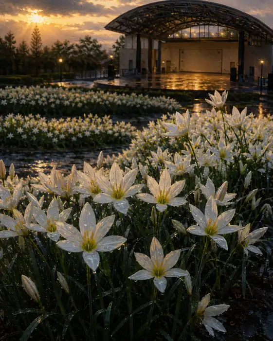 夕照のステージと雨上がりの花宴