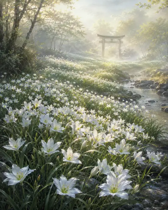 Sacred Mist Along the Flowered Stream