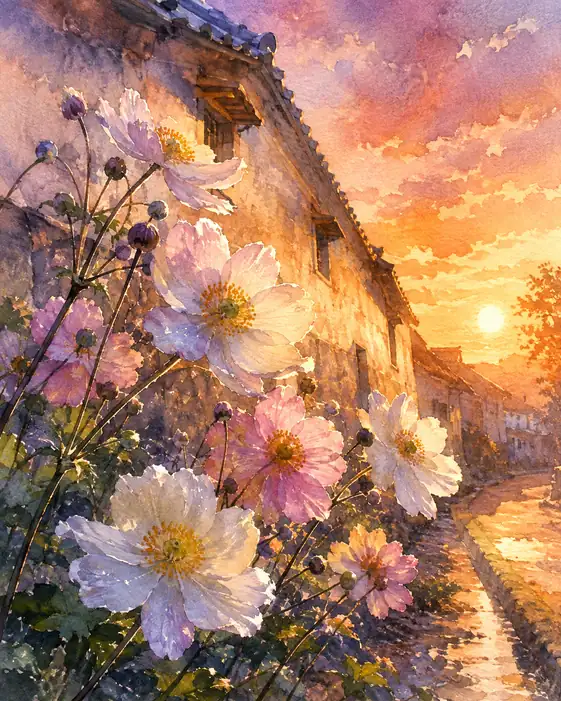 茜空の土蔵と秋明菊の唄