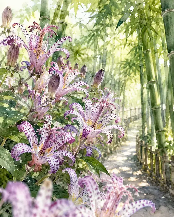 Sunlit Path and Forest Lilies