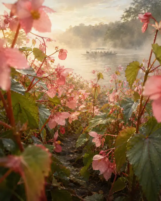 Morning Mist Along the Flowered River