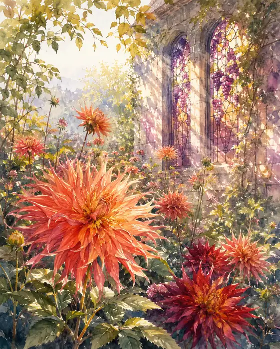 Luminous Sanctuary and Radiant Dahlias