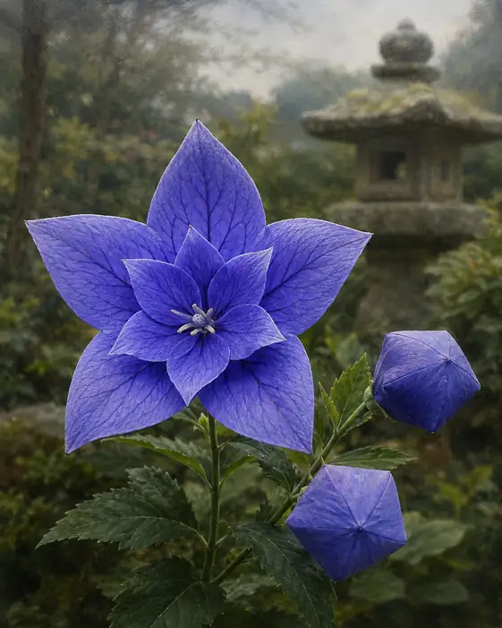 Gentle Gentian by the Stone Lantern