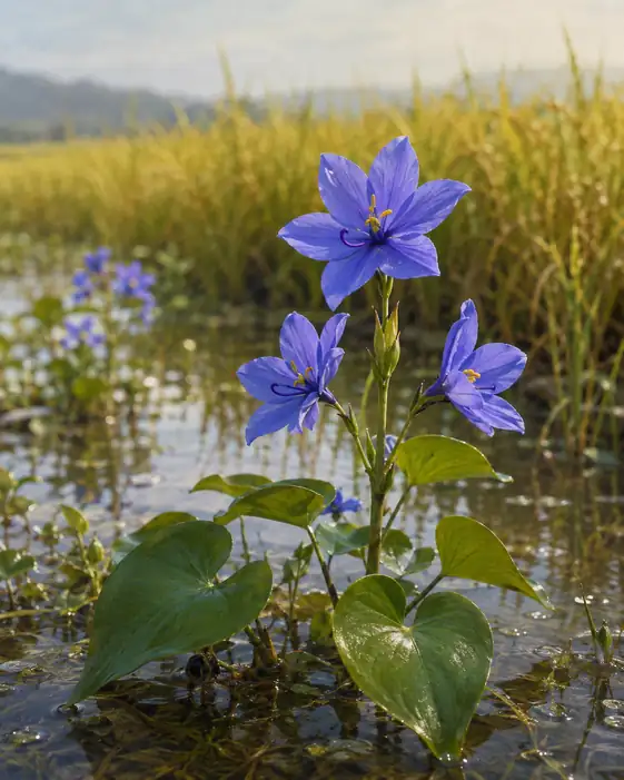 Azure Blossoms by the Golden Paddy