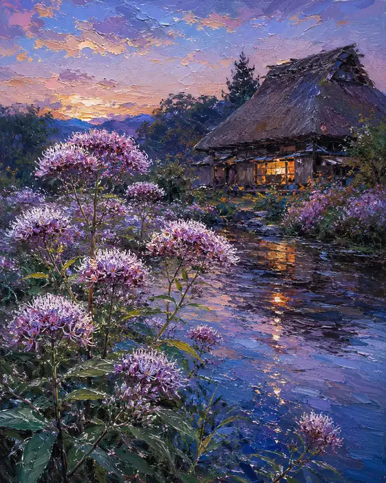 Twilight Stream by the Thatched Cottage