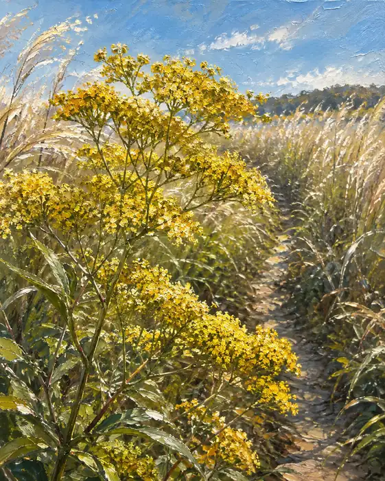 Golden Blossoms by the Swaying Plumes