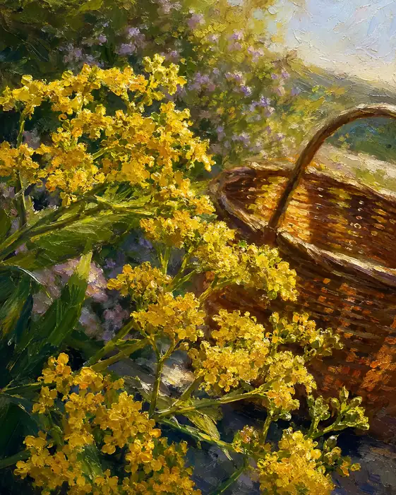 Sunlit Basket and Blossoms of Gold