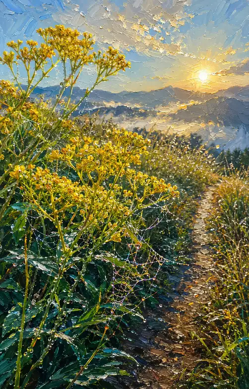 Dew-Gilded Blossoms on the Highland Ridge