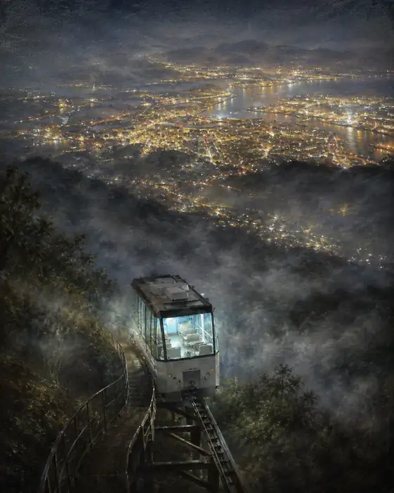 Descending Carriage Through the Night Mist