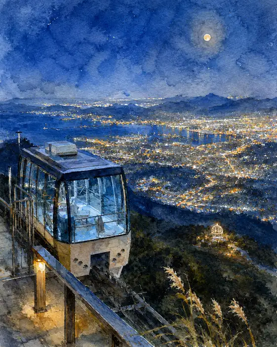 Moonlit Descent and the Harbor Glow