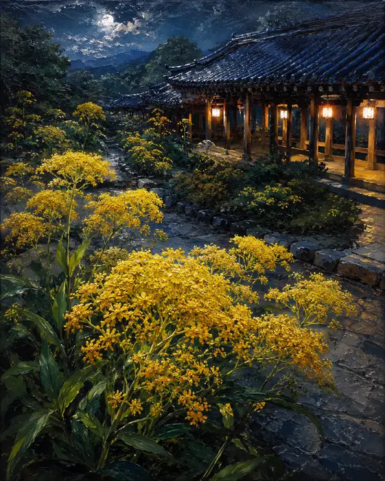 Moonlit Cloister and the Golden Pathway