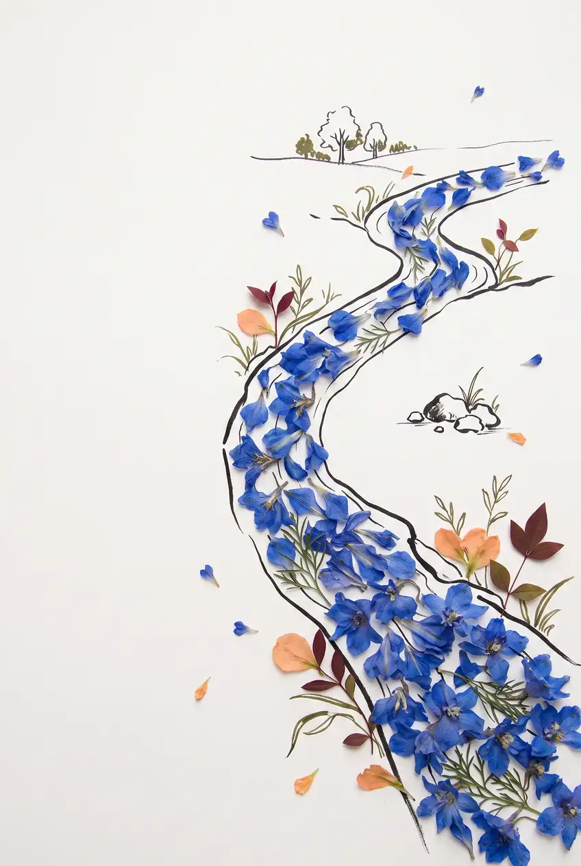 Stream of Blue Petals Winding Home