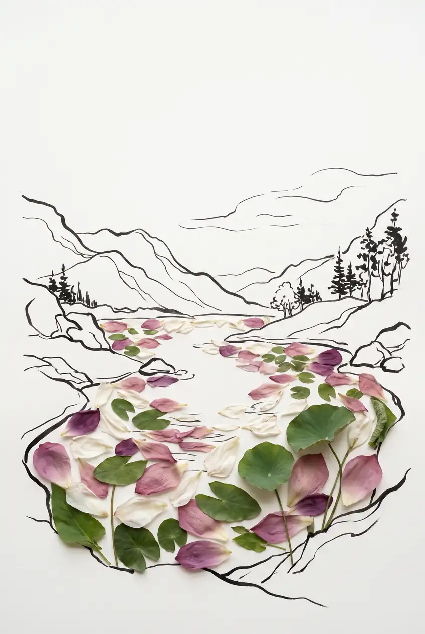 Petals Drifting on the Mountain Stream