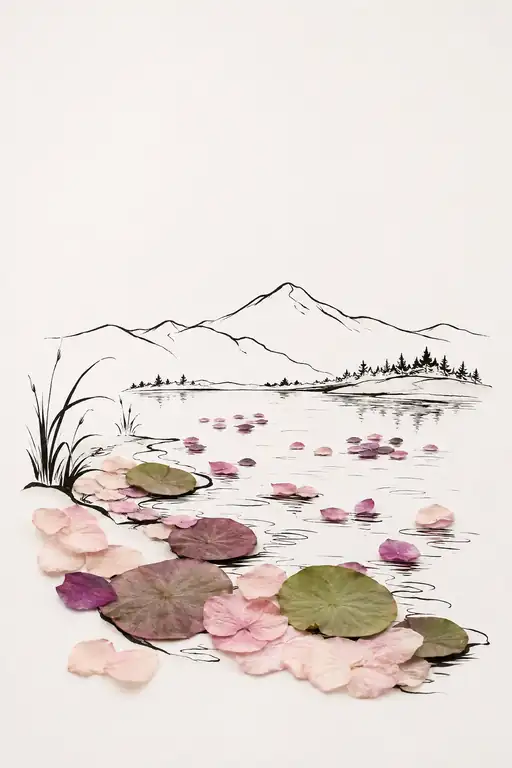 Hydrangea Petals Resting on Still Waters