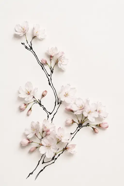 墨の枝に咲く柔らかな桜花