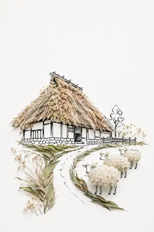 Pastoral Sanctuary with Blossom-Covered Sheep