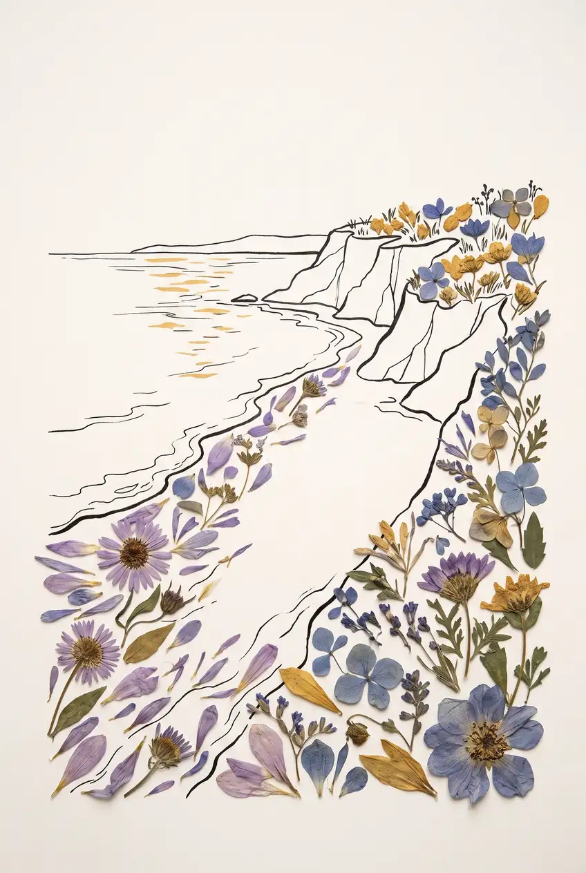 Coastal Cliffs Bordered by Vibrant Petals