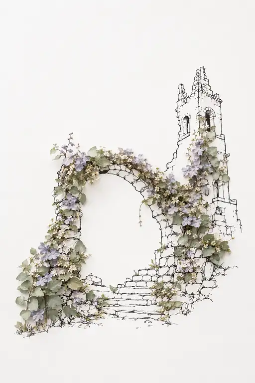 古城の廃墟を包む紫の花冠