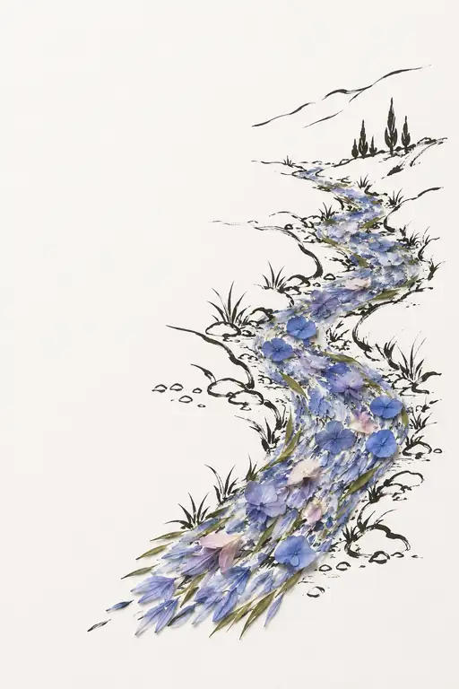 Meandering Stream of Azure Hydrangeas