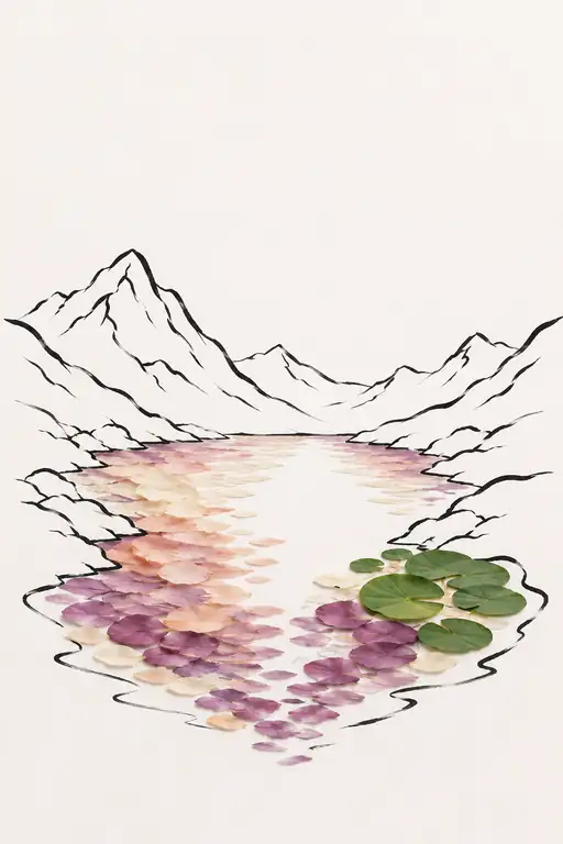 Sunset Lake Dappled with Lily Leaves and Petals