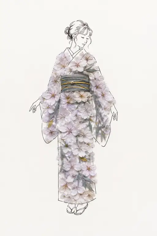 Kimono of Pressed Blossoms in Spring