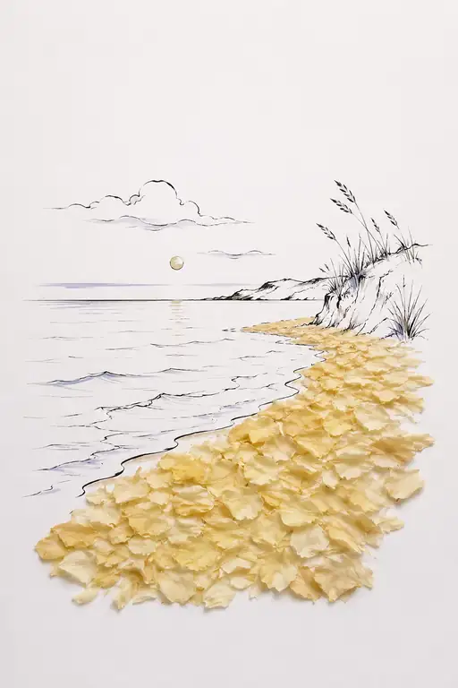 Golden Beach of Petals Under the Twilight Sun