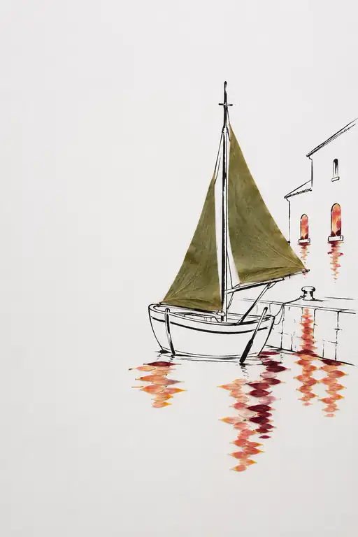 Moored Sailboat with Foliage Canvas