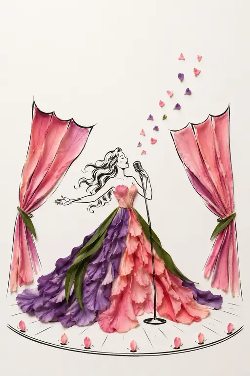 Prima Donna Singing in a Floral Gown