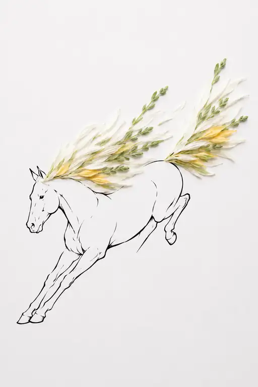 White Stallion Leaping with Blossom Mane