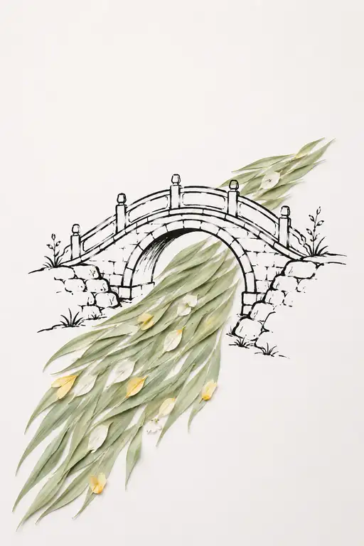 Arched Bridge Over a Leaf-Strewn Stream