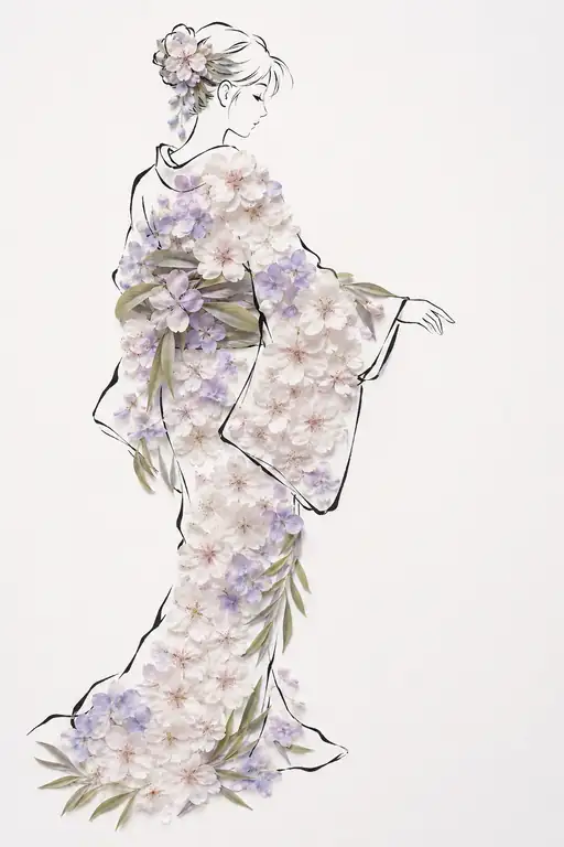 Kimono of Cherry Petals in Spring Mist