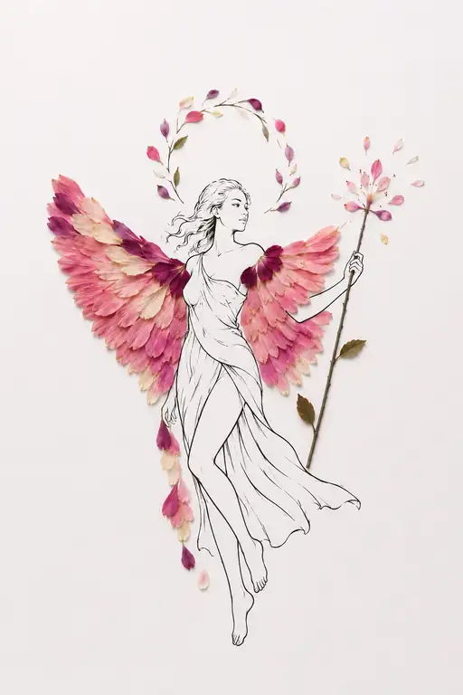 Winged Goddess of Roseate Blossom Flight