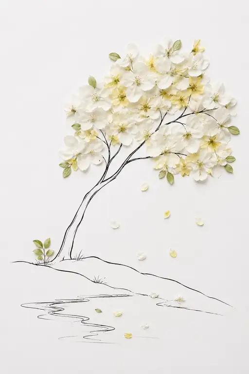 Crest of Pure White Blossoms on the Hill