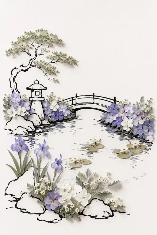 Across the Bridge, a Morning Garden