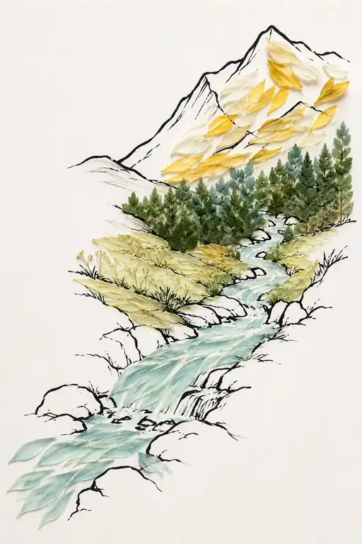 Alpine Torrents Flowing Through Forest Pines